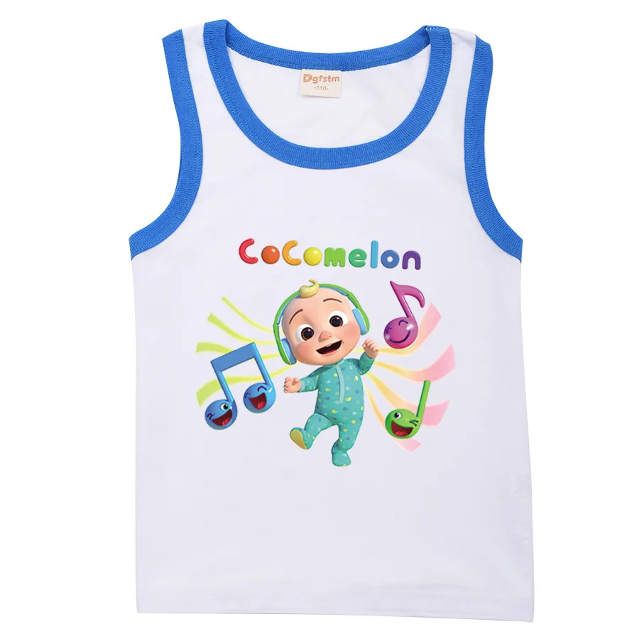 

2-16Y Kids Girl Casual Cartoon Vest Baby Boy Cute Cocomelon Listening To Music Graphic Clothes Children's Sleeveless Sportswear
