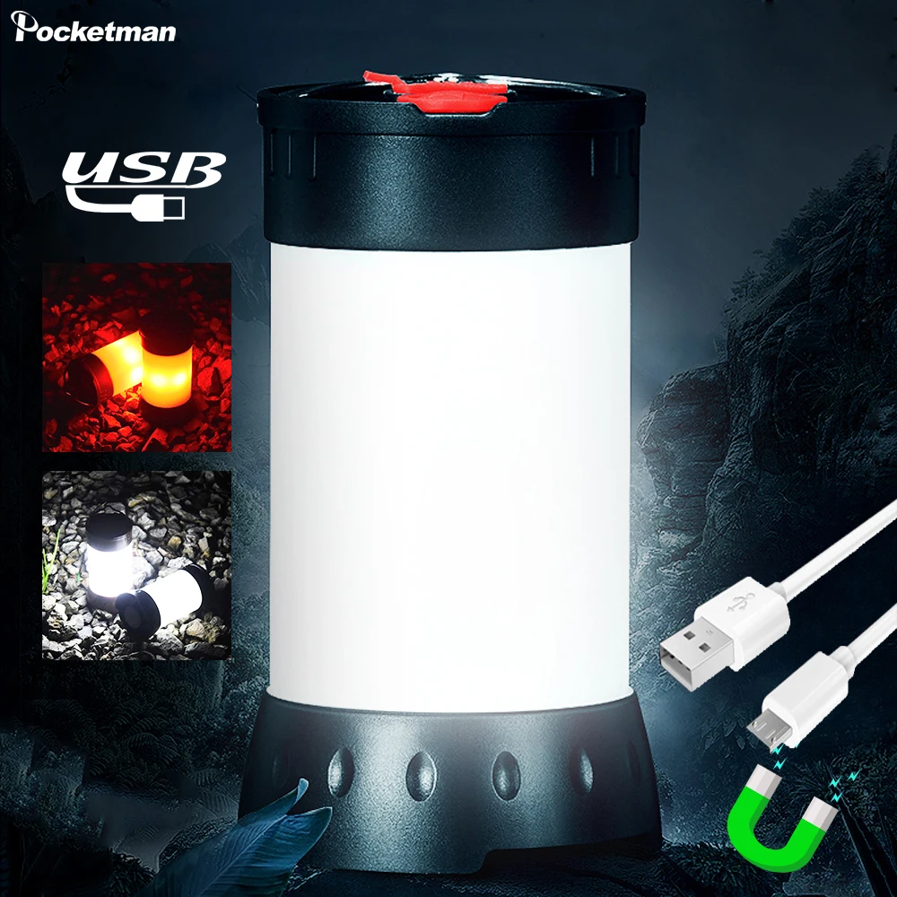 

Портативный USB Перезаряжаемый походный фонарь с крючком для подвешивания, водонепроницаемый, 5 режимов, магнитный задний фсветильник