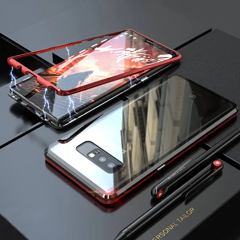 Black Red Роскошный Магнитный чехол для samsung S10 Plus S10E S9 S8 Plus Note 9, металлический бампер на магнитах, стеклянный чехол для samsung S10Plus, чехол Note9 - Цвет: Black Red