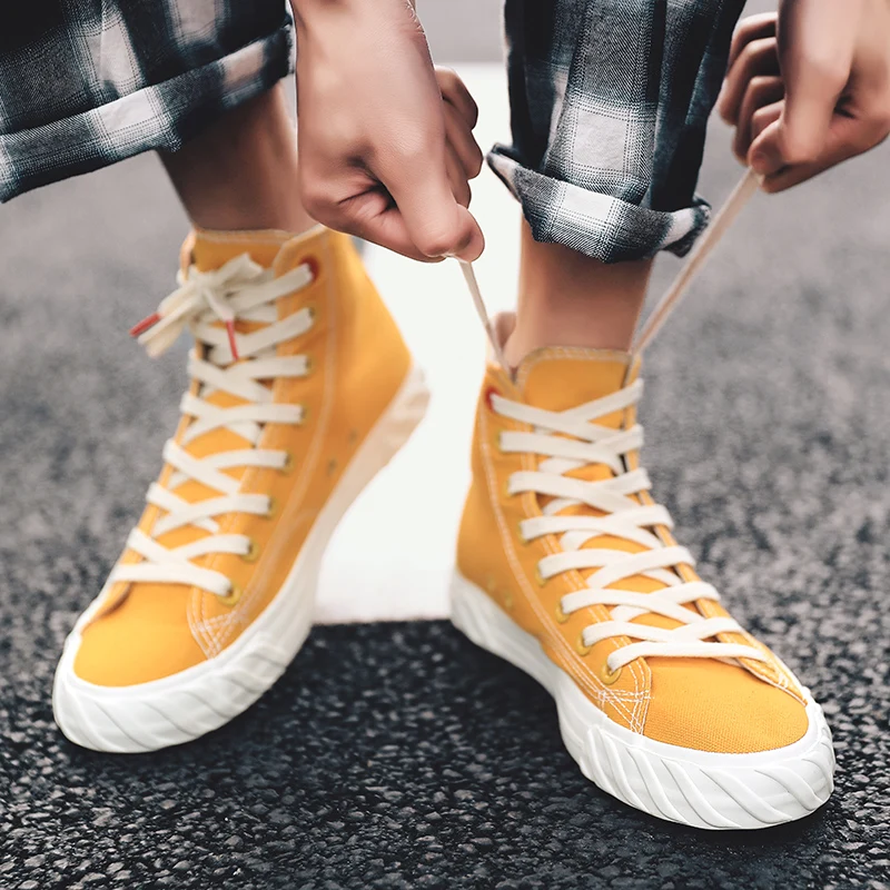 124 yellow RAPQUE/Мужская обувь; Вулканизированная обувь с высоким берцем; парусиновые кроссовки; мужские повседневные лоферы на плоской подошве; Мужская обувь; теннисные туфли; сезон осень - Цвет: 124 yellow