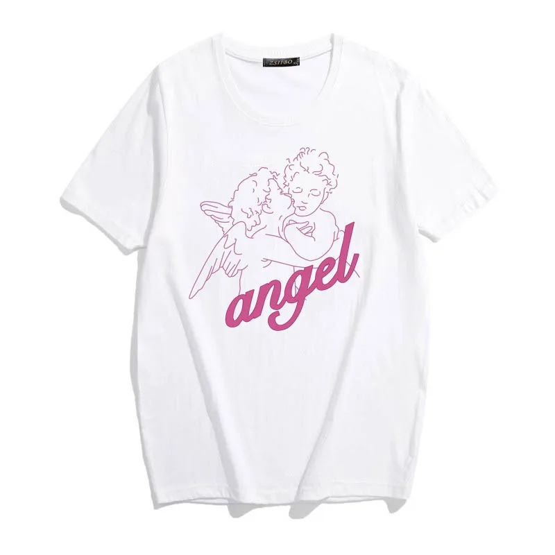 2 Kawaii Angel розовая Милая забавная Футболка с принтом летняя одежда с коротким рукавом размера плюс Harajuku забавная женская футболка с круглым вырезом Tumblr - Цвет: 2