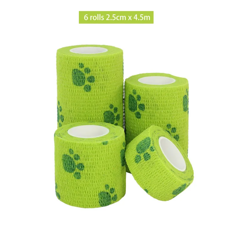 Green Paw 6 рулонов, самоклеющаяся повязка, эластичная медицинская аптечка, водонепроницаемая клейкая ПЭТ дышащая повязка 2,5*4,5 м, 5 цветов - Цвет: Green Paw