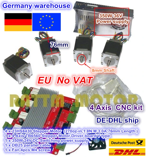 ЕС. DE Бесплатная 4 оси набор контроллеров CNC шт. NEMA23 шаговый двигатель 270oz in 3A & TB6560