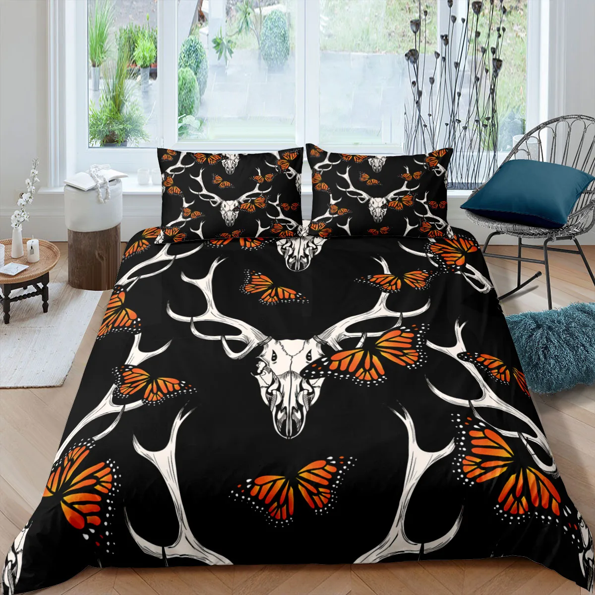 

Black Bedding Set Bone Floral Duvet Cover Pillowcase Adult Single Twin Double Queen King Home Textiles Soft Quilt Cover 2/3 Pcs