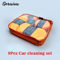 car cleaning tools car beauty cleaning 9 piece set car wipes household car wash gloves towels wipes waxing sponge wheel brushes
