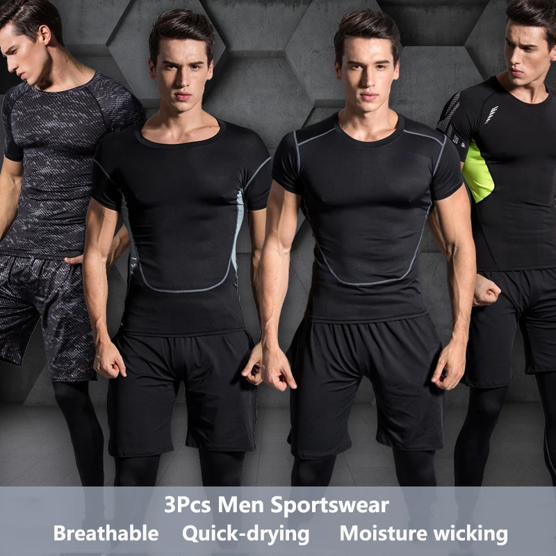 Эластичная компрессионная одежда мужские спортивные костюмы дышащая мужская