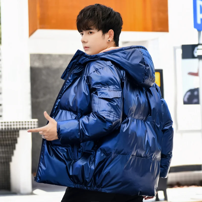 2022 Autumn Winter Men's Bright Cotton-Padded Jackets Oversize S-5XL Thick Warm Solid Parkas Outerwear Down Coat Waterproof Tops