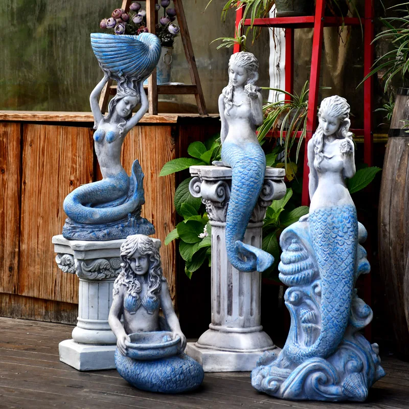 

Outdoor Garden Cement Mermaid Statues Decoration Creative Farmhouse Groceries Figurines Crafts Courtyard Landscape Accessories