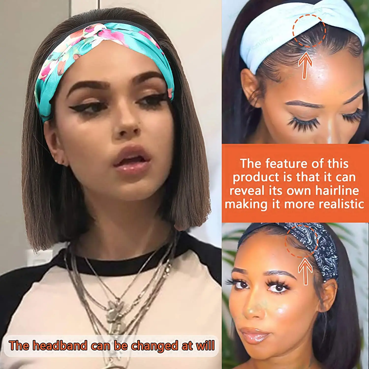 

Yaki Straight Bob Wig with Headband Synthetic Headband Wigs for Women Kinky Straight Short Bob Wig