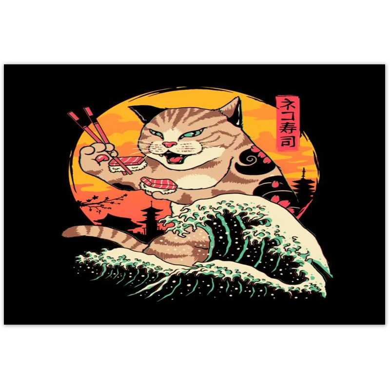 Настенная Картина на холсте японские постеры и принты самурайского кота