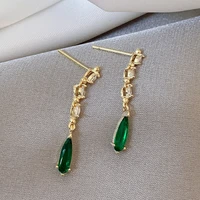 classic geometric crystal women earrings zircon long luxury designer jewelry green stud earrings for women fashion accessories