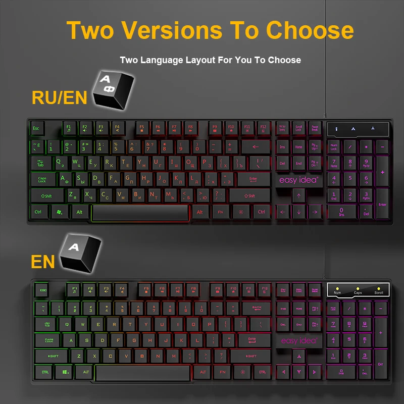 Проводная игровая клавиатура имитация механической клавиатуры 104 keycaps RGB клавиатура с подсветкой Клавиатура с русским шрифтом эргономичная компьютерная клавиатура