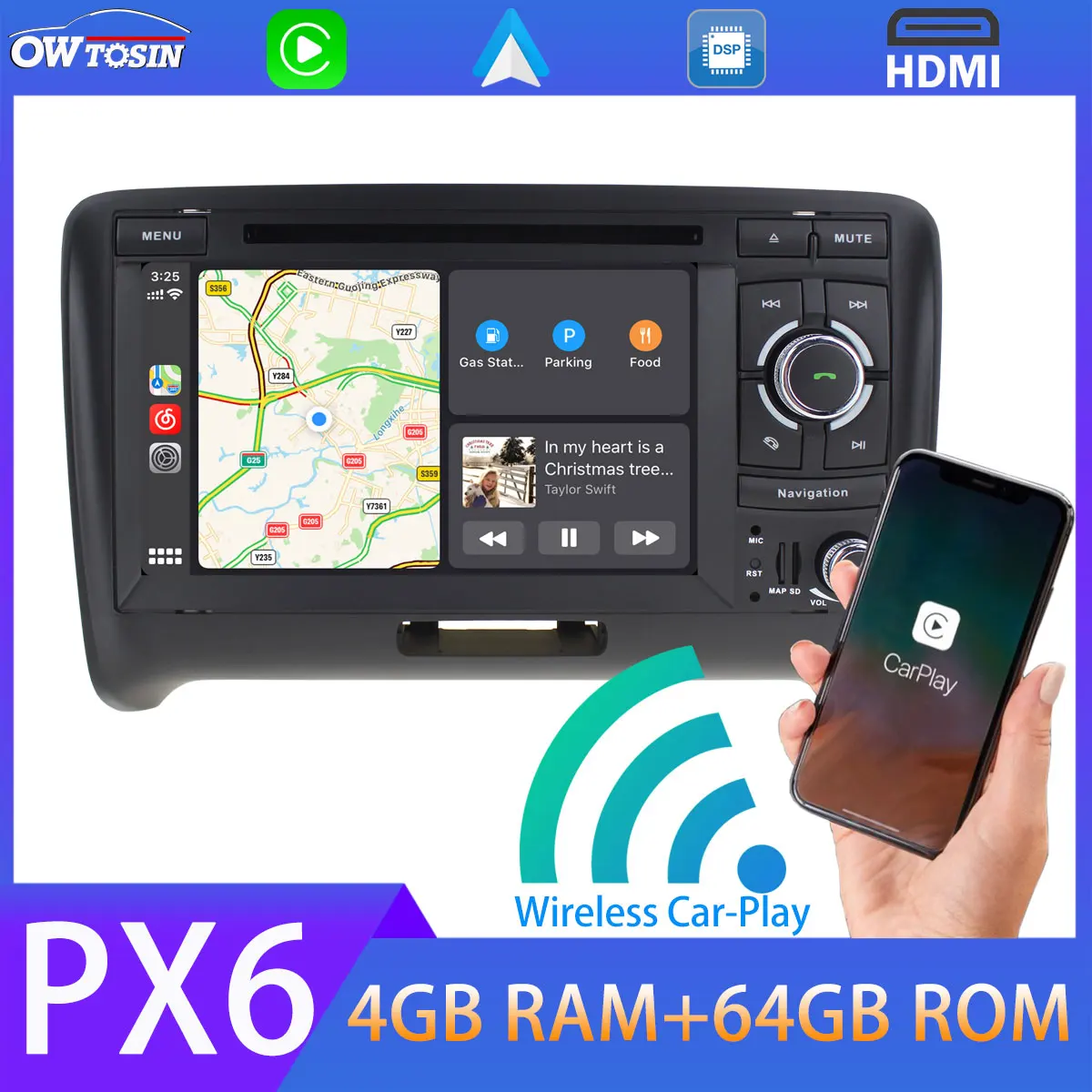 Автомобильный DVD мультимедийный плеер на Android 10 PX6 4 Гб + 64 ГБ для Audi TT 2006 2007 2008 2009 2010
