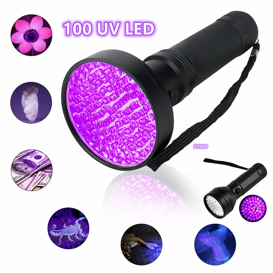 

High Quality LED UV Flashlight 21LED 51LED 100led UV Light 395-400nm Torch Light Lamp UV Detection Pet Urine Stains Detector