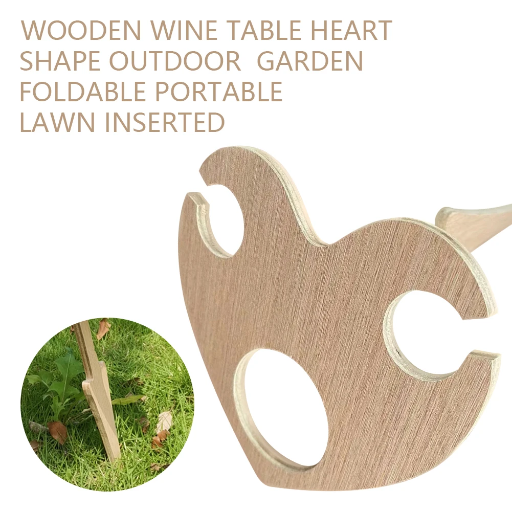 

Foldable Portable Outdoor Garden Storage Holder Desktop Heart Shape Wooden Wine Table Picnic Beach Manual Mini Lawn Inserted