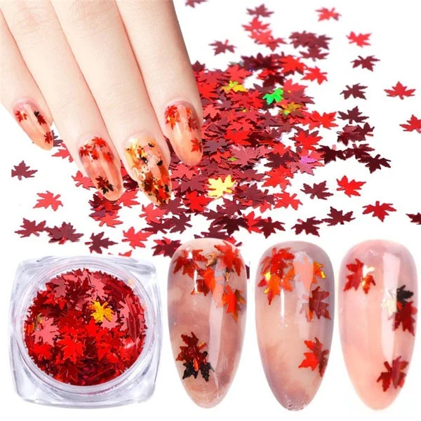 

Hot Nail Art Sequins Symphony Gradient Maple Leaf Thin Patch