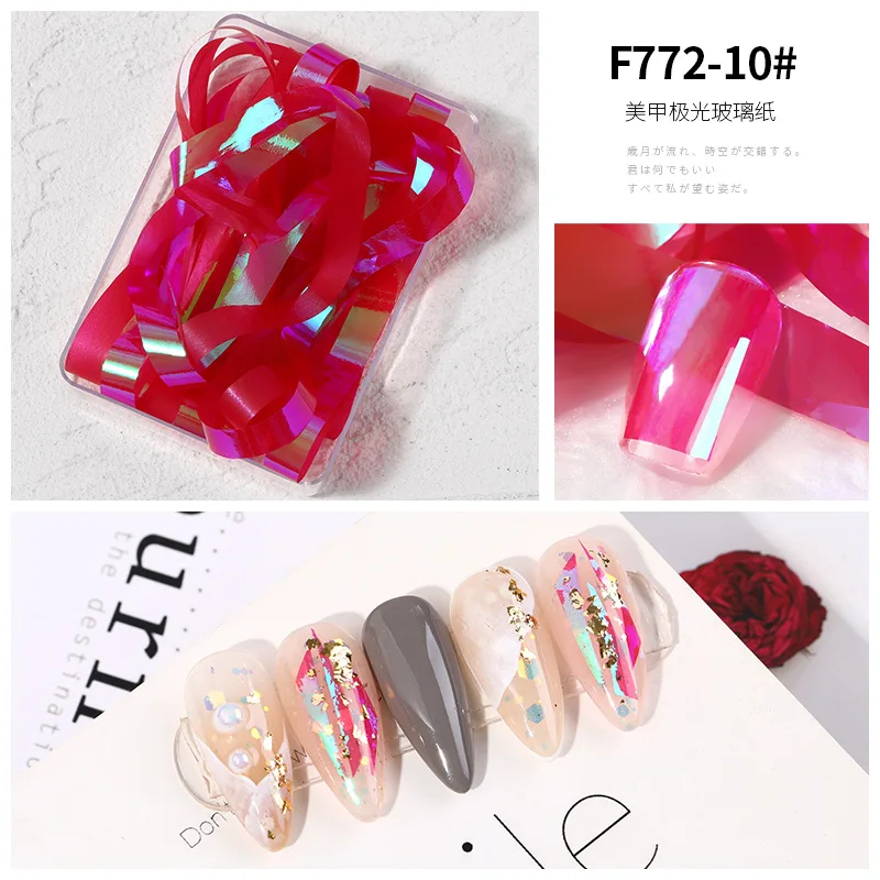 

1 Box Aurora Nails Foil Film Sticker Cellophane Paper Korean Nail Glass Foils Trend Design Ice Cube Manicure Nail DIY Decoration