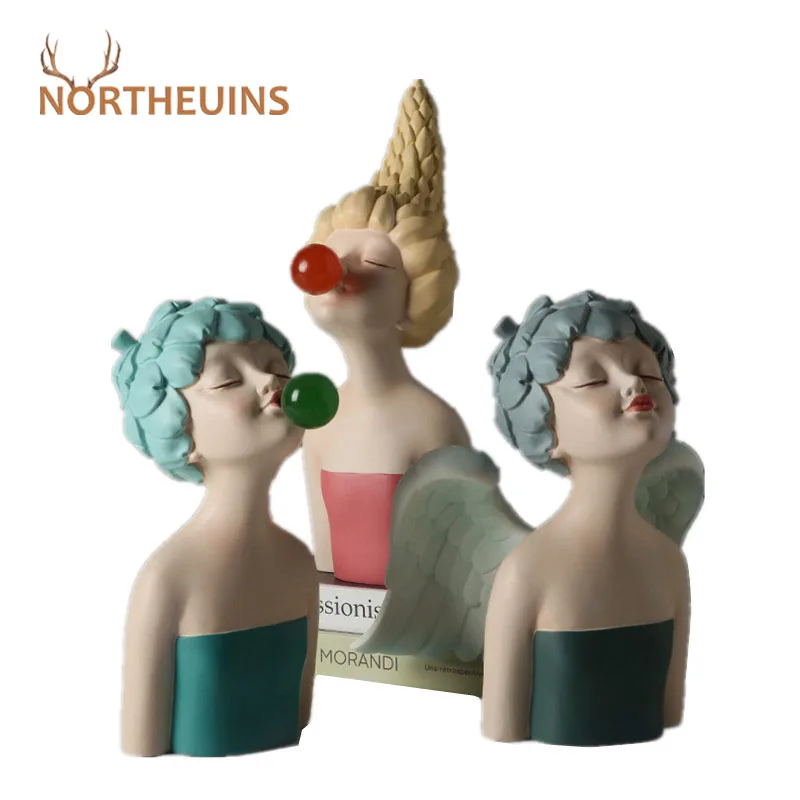 

NORTHEUINS Resin Angel Girl Figurines Christmas Desk Art Decorative Statue Home Decoration Accessories for Living Room Interior
