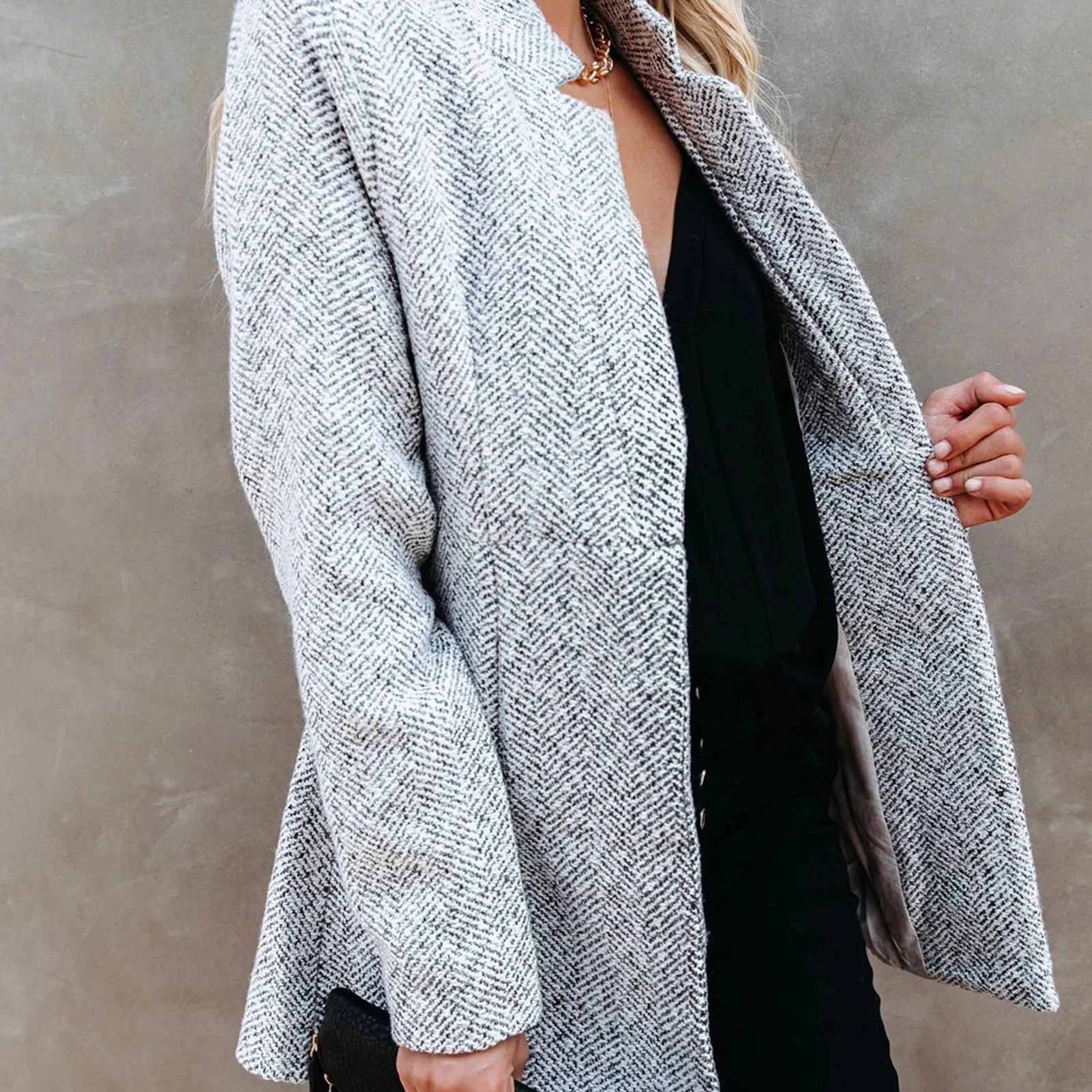 

England Style Open Front Cardigan Women Sweaters Autumn Winter Women Stand Collar Long Sleeve Thick Slim Mid-Length Coat Jacket