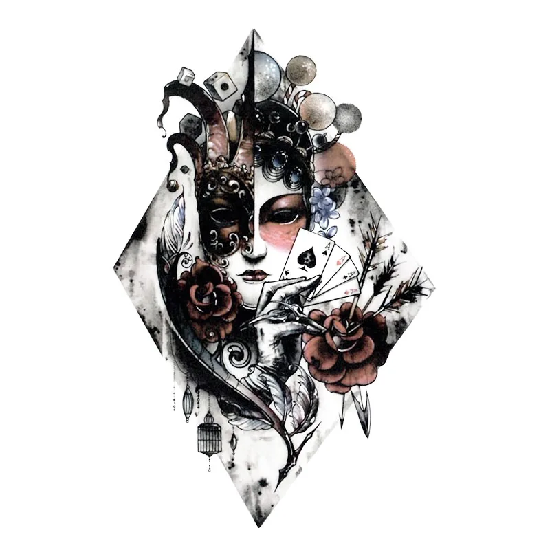 Водостойкая Временная тату наклейка двусторонняя женщина клоун покер