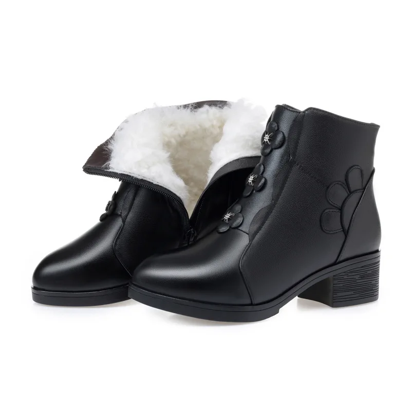 

Ботинки женские из воловьей кожи, с цветами, зимние, Нескользящие