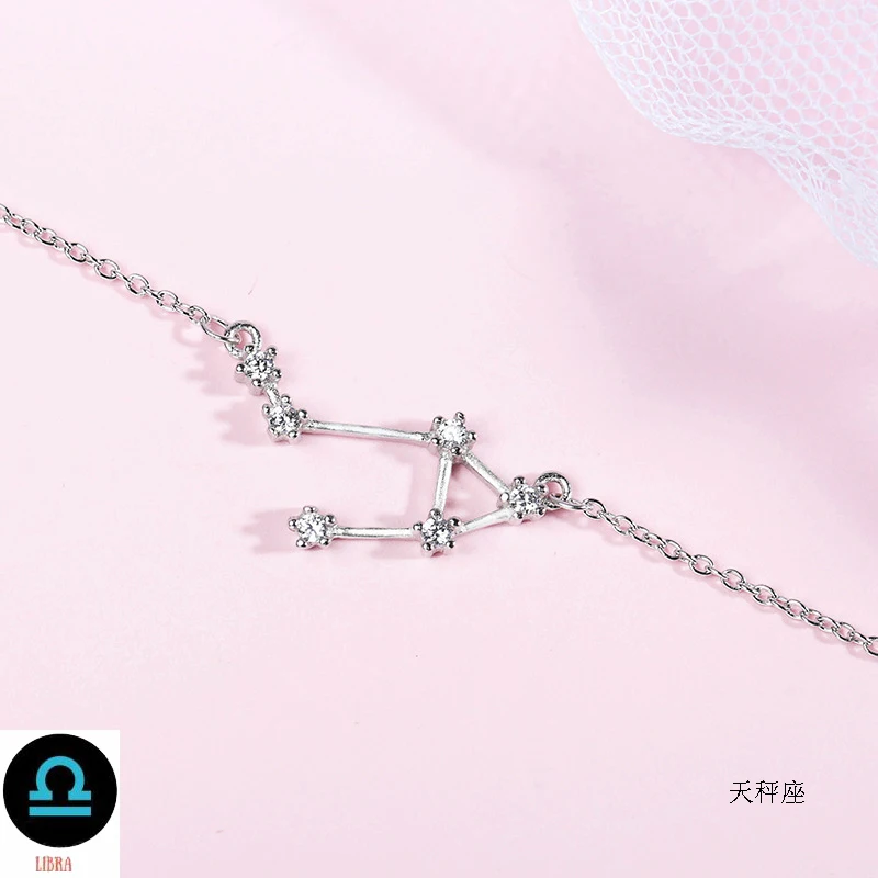 Libra ElfoPlataSi Real 925 Sterling Silver Crystal Taurus Capricorn Scorpio Twelve Constellation Bracelet Bangle Women Wedding Jewelry - Окраска металла: Libra