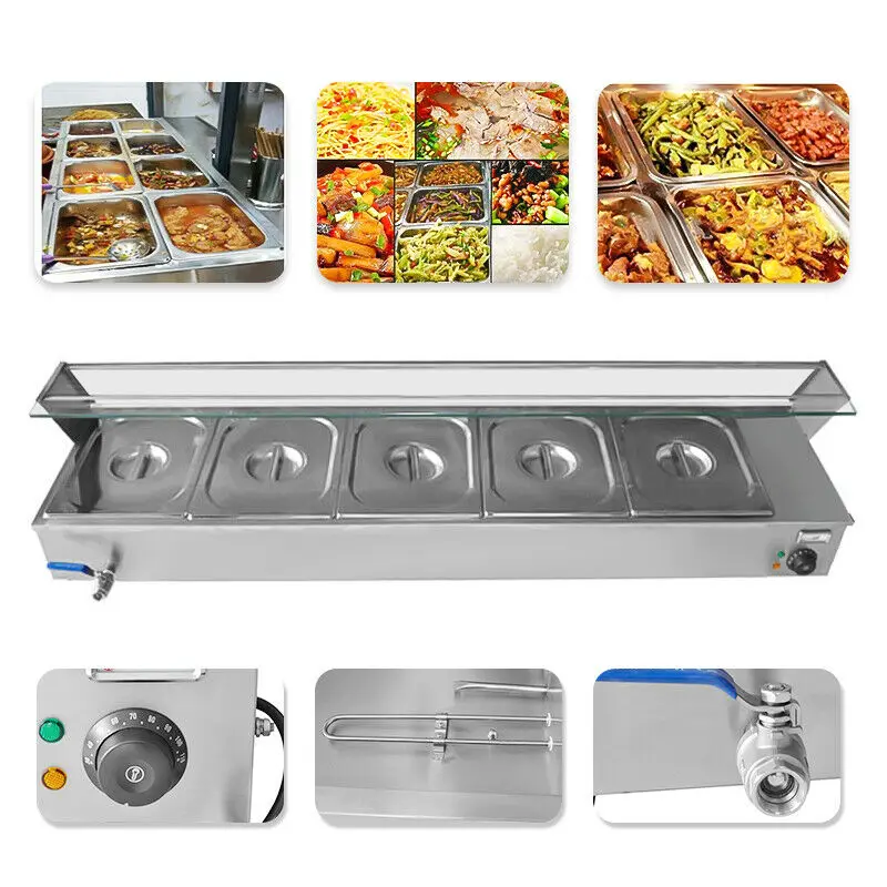 1500W 5 Pot Bain Marie Stainless Steel Catering Buffet Food Warmer Container Glass For Restaurant | Инструменты