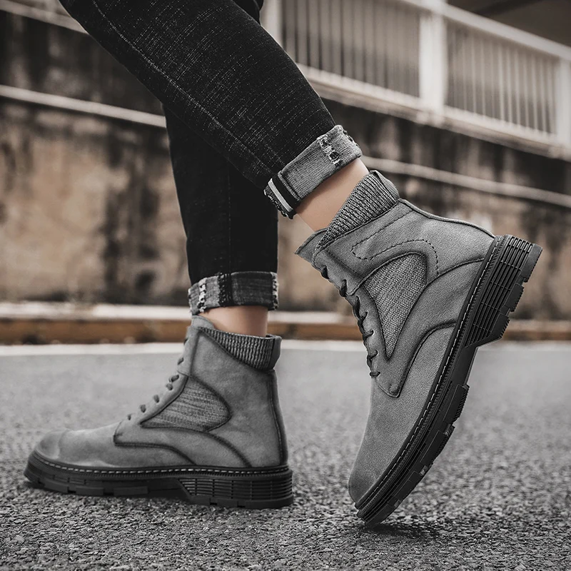 

Брендовые теплые плюшевые мужские ботильоны, замшевые кожаные мужские ботинки, водонепроницаемые Нескользящие уличные мотоциклетные боти...