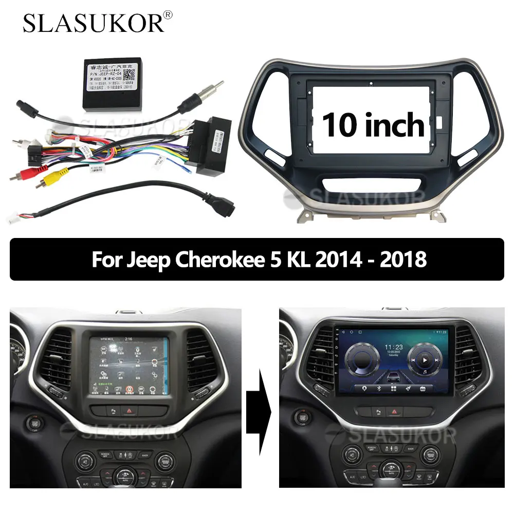 

10 INCH Fascia fit For Jeep Cherokee 5 KL 2014 2015 2016- 2018 ABS Stereo Panel Dash Mounting Installation Trim Kit Frame Bezel