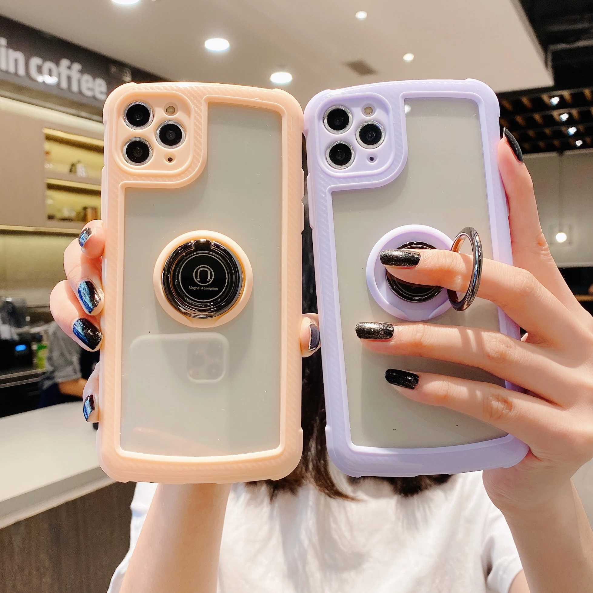 

1PCS For Apple iphone 12 11 Pro Max mini XS Max XR X Cover Ring Case Stand Holder Magnetic Anti-fall Soft Silicone Case Candy