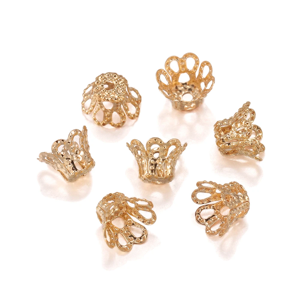 100 шт./лот золотые антикварные полые цветочные трубочки для бусин Концевики из