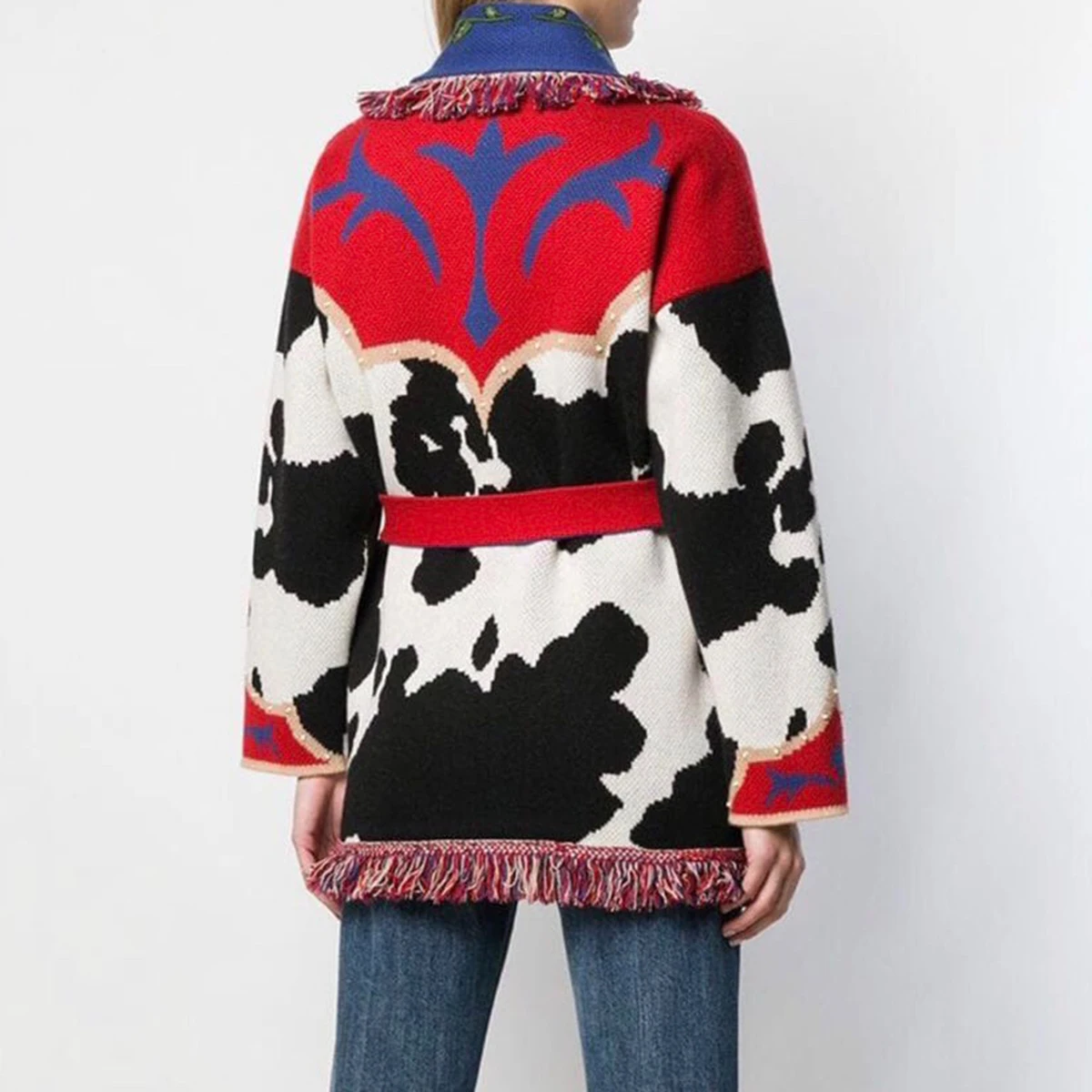 

Jastie Retro Nation Embroidered Tassel Sweater Coat 2020 Autumn Winter Sweater Cardigan Thick Loose Knitwear Outerwear Overcoat