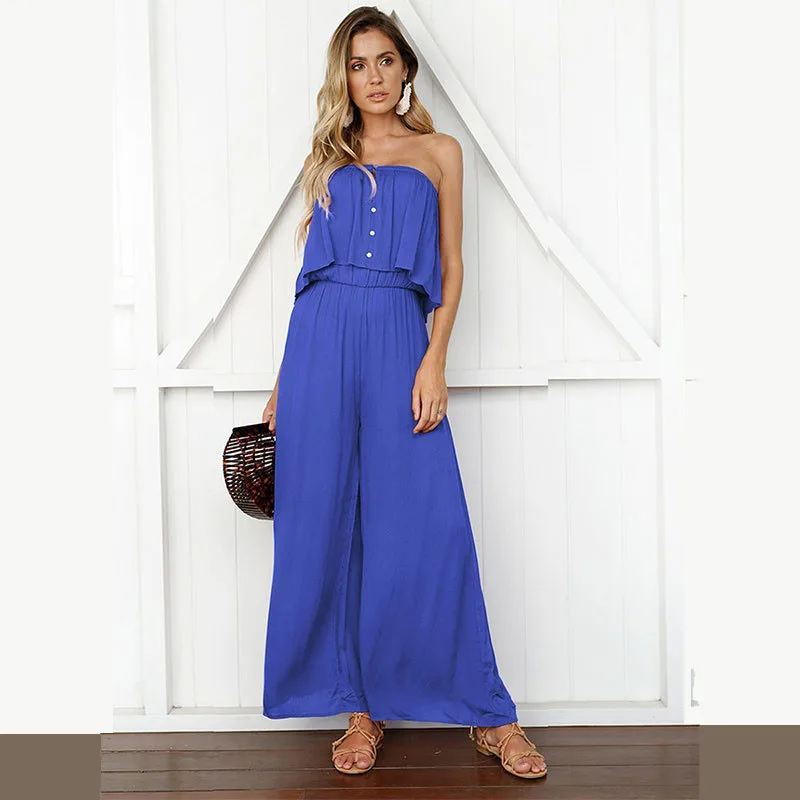 Женский комбинезон 2020 летний свободный однотонный с широкими штанинами и