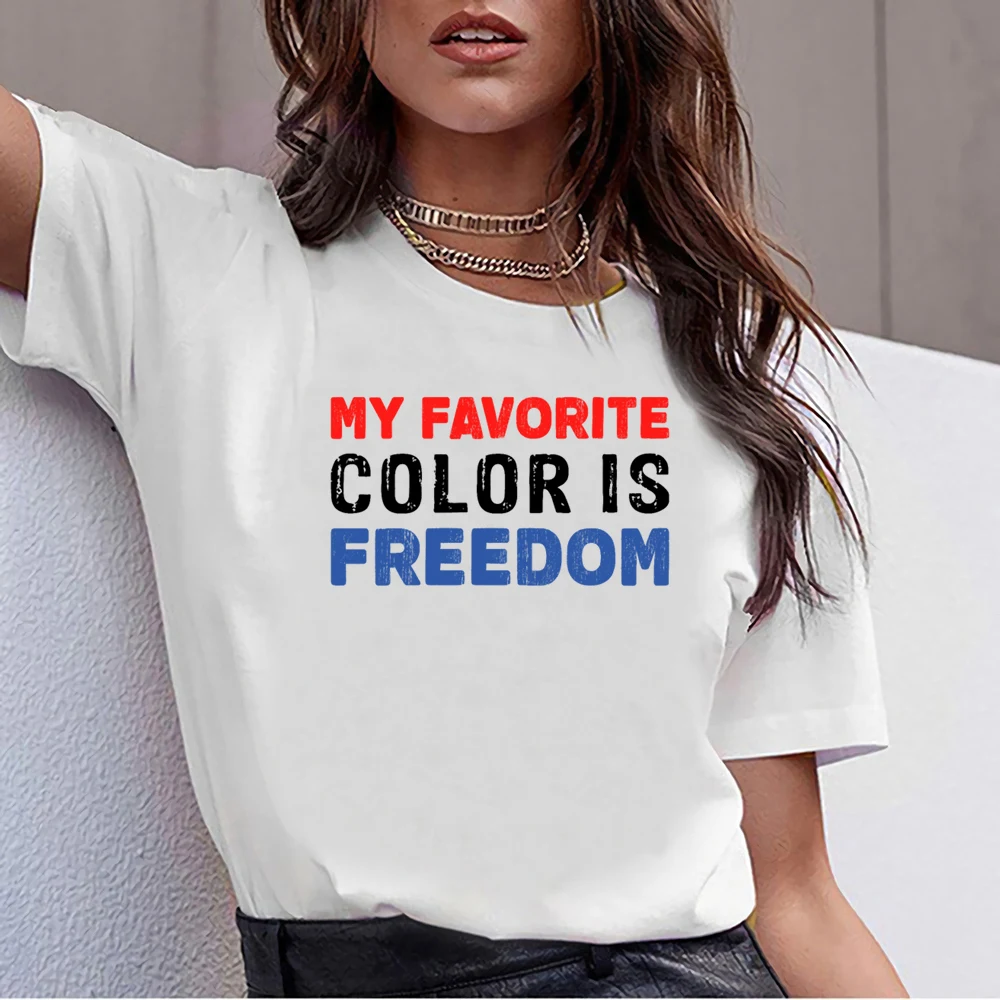 

Tops T Shirt Women my favorite color is freedom independence day4th O-Neck Vintage Print Female Tshirt