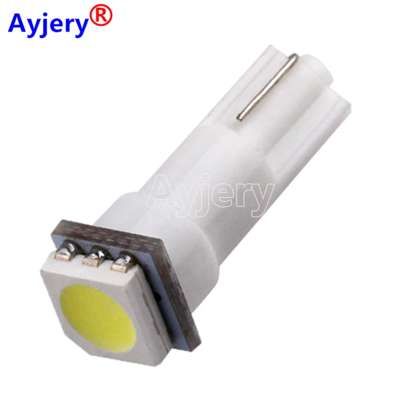 

AYJERY 100PCS 12V T5 5050 1 SMD 1 LED Bulbs with Wedge Base for Dashboards(Gauge bulbs) Instrument Lamps White Amber Blue Red