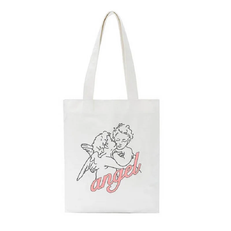 

Cute Cartoon Art Female Shoulder Bag Angel New Women's Canvas Huge Capacity Bag University Informal Fashion Cartoon Letters