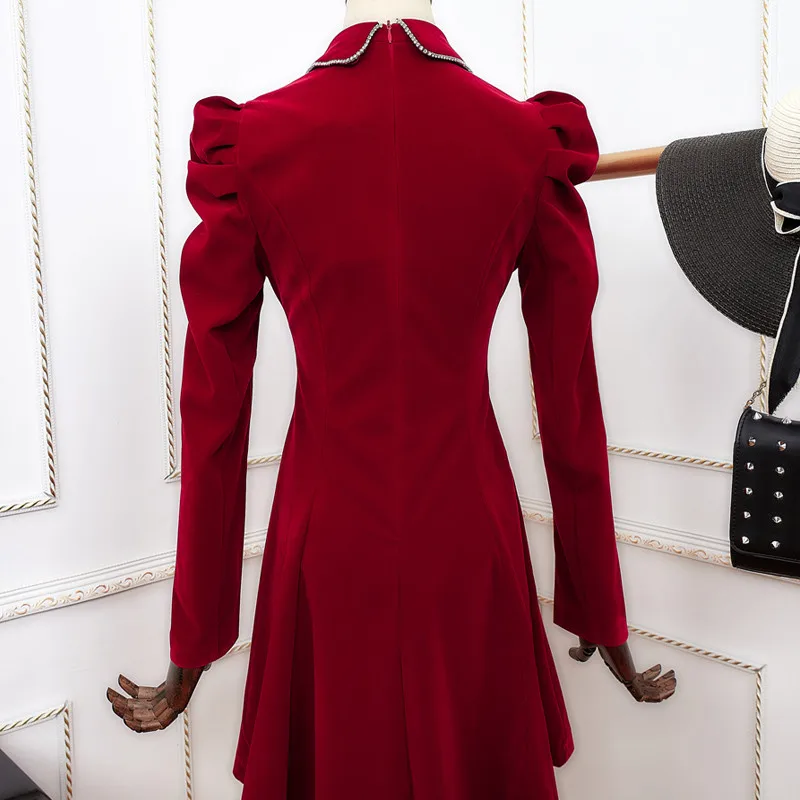 

Puff Sleeve Bowknot Celebrity Party Dress Spring Designers Woman Clothes Elegant Vintage Robe Femme Red Velvet Vestidos