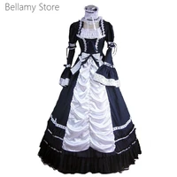 navy bow lolita retro victorian gothic long sleeve puff dress dress