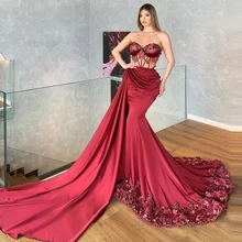 Robe De bal en Satin sans bretelles avec perles, Sexy, longue traîne, sirène, Robe De Cocktail, Robe De mariage exquise  (1)