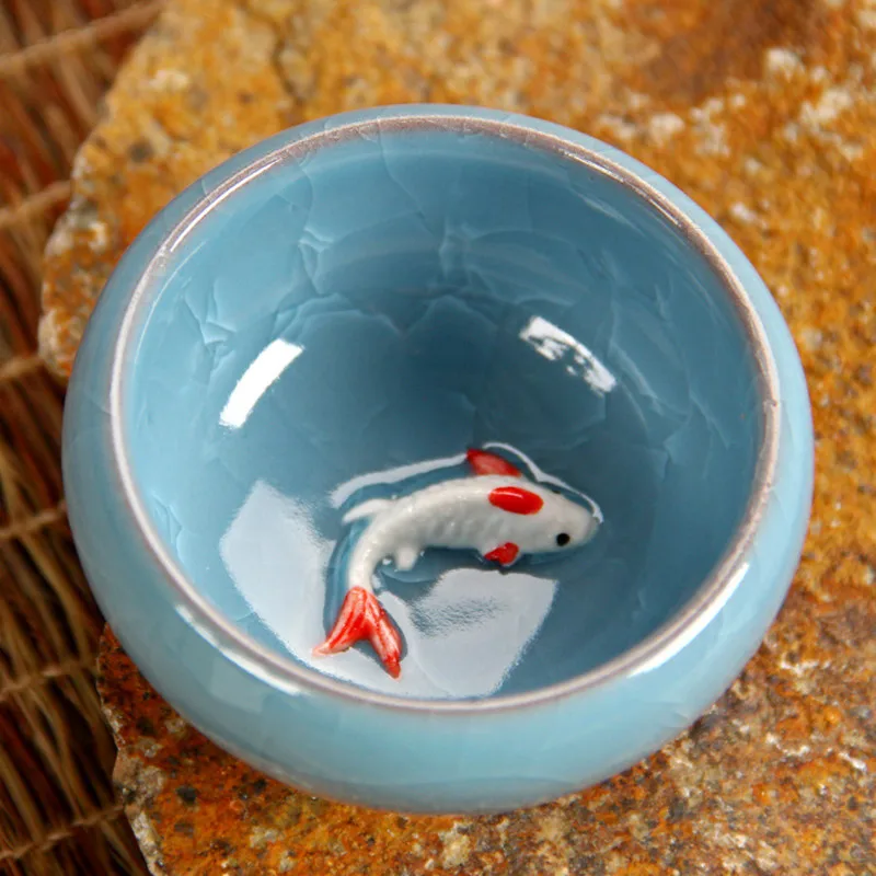 Цветной фарфор с трещинами CJ272 8 цветов чайная чашка рисунком рыбы керамический