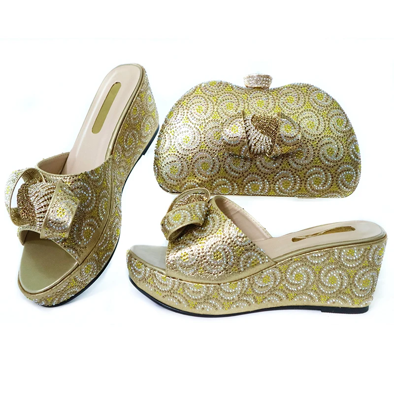 Women's Christmas Day Full Stones Shoes and Bags Set - 7CM High Heels for New Year Party Dress image 2