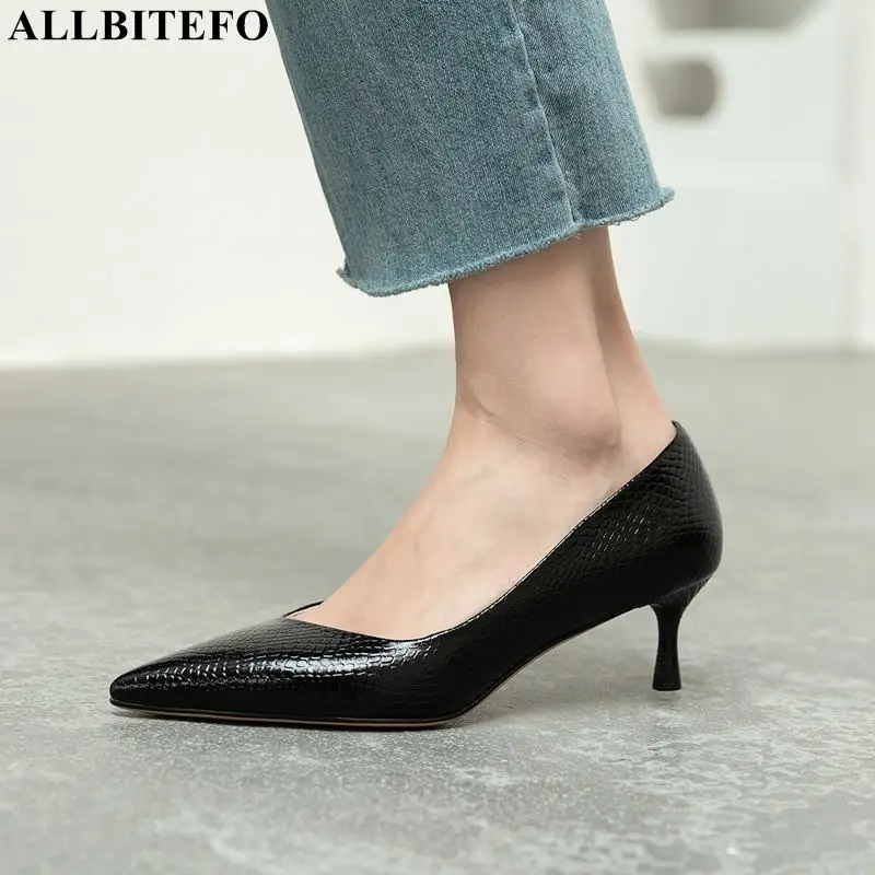 

ALLBITEFO/Новинка, весенняя одежда для девочек натуральная кожа; Пикантные туфли на высоком каблуке; Офисная Женская обувь на тонком каблуке, ве...
