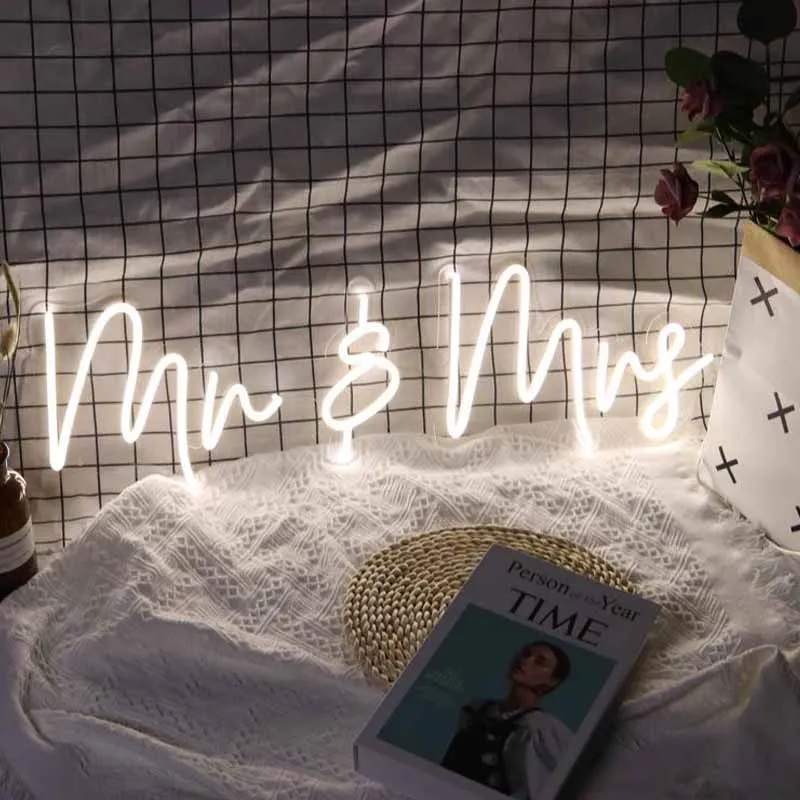 

Custom Led Mr And Mrs Wedding Neon Light Sign Oh Baby Happy Birthday Decoration Bedroom Home Wall Marriage Party Illuminated