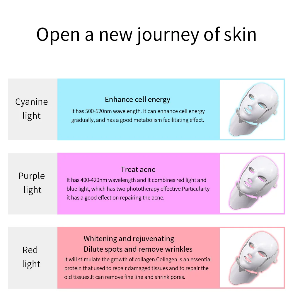 Светильник светодиодный 7 цветов 2 типа маска для лица светильник терапия