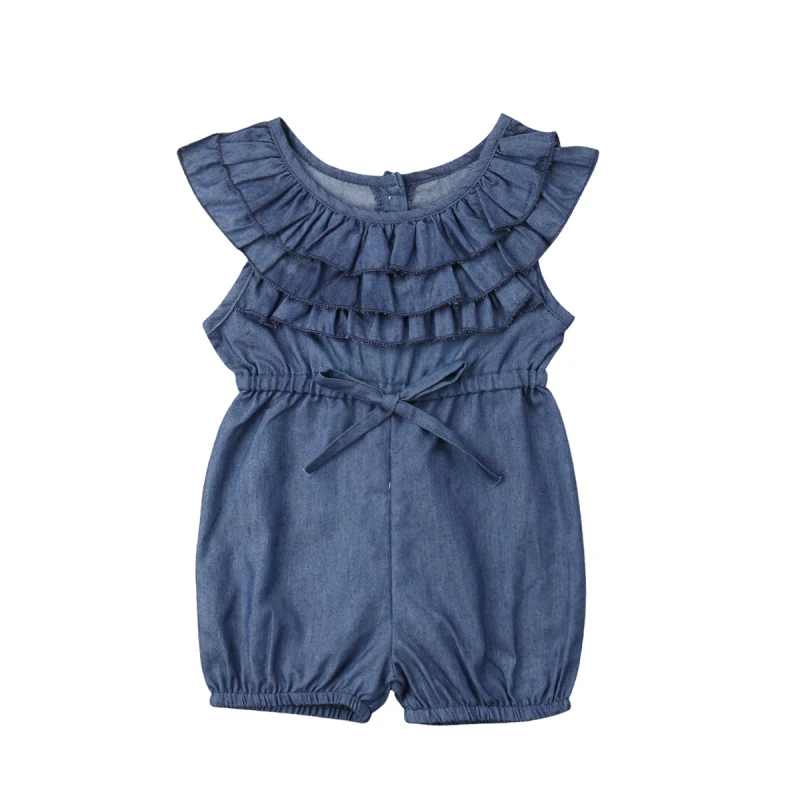 

0-4Years Toddler Baby Girl Summer Clothing Ruffle Denim Romper Jumpsuit Causal Outfits Baby Girls Clothes