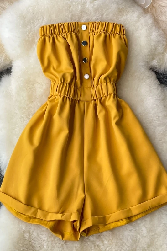 Комбинезон женский летний без рукавов с открытыми плечами широкими штанинами в