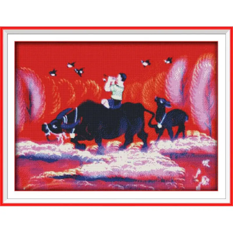 

Graze back Baby Room Decor Hand Embroidery Chinese DIY Cross Stitch Kits Patterns Printed Canvas Needlework Set Animal 14ct