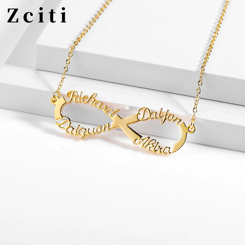

Women Custom Four Name Necklace Personalized 18K Gold Plating Copper Pendant Female Infinity Nacklace Jewelry Best Friend Gift