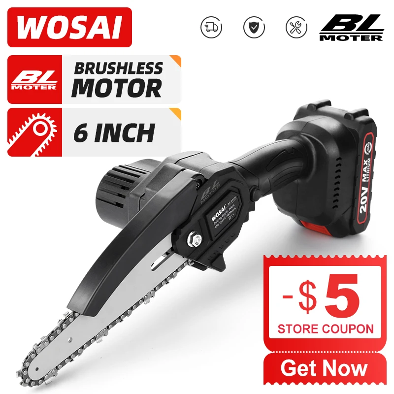WOSAI 20V MT-Series 6 дюймов бесщеточная цепная пила Беспроводная мини Ручная обрезка пила портативные деревообрабатывающие электрические пилы режущий инструмент - изображение
