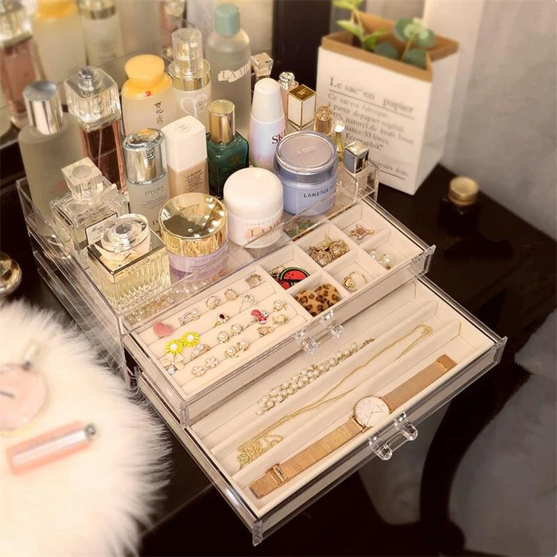 

Nordic Jewelry Organizer Box Bracelets Stud Earrings Ring Makeup Storage Boxes Desktop Drawer Cosmetic Necklace Display Holder